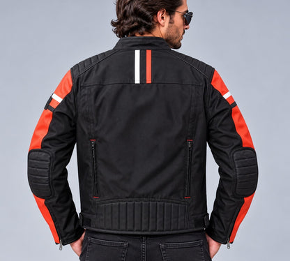 Men's Black & Orange Weather-Resistant Riding Jacket – Inspired by Harley-Davidson back view by avanzar leather