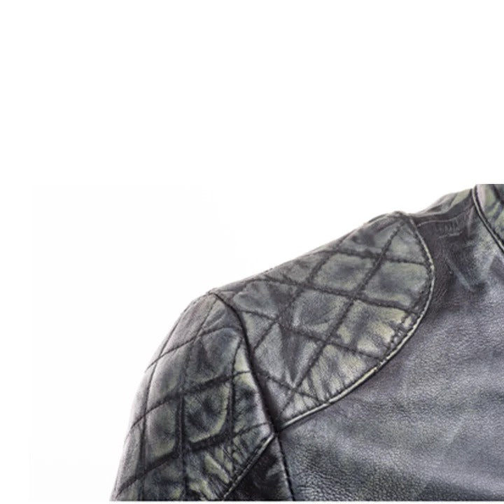 Men’s Black Stone Wash Café Racer Leather Jacket Modern Retro Biker Look