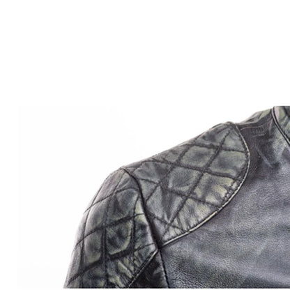 Men’s Black Stone Wash Café Racer Leather Jacket Modern Retro Biker Look