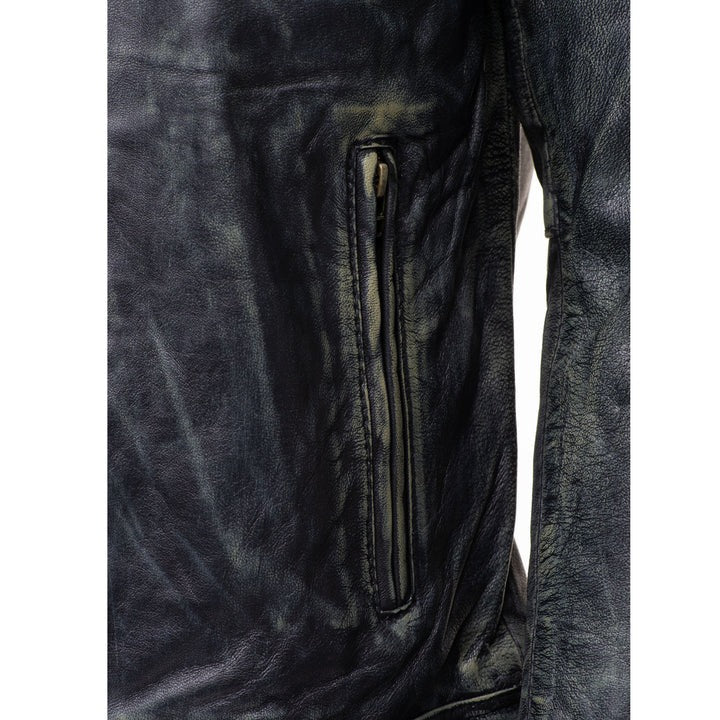 Men’s Black Stone Wash Café Racer Leather Jacket Modern Retro Biker Look