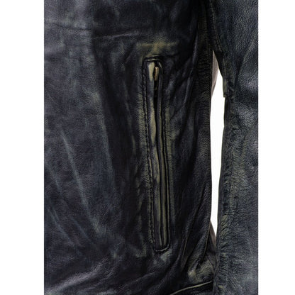 Men’s Black Stone Wash Café Racer Leather Jacket Modern Retro Biker Look