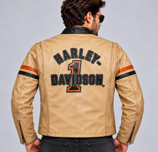 Men's Black & Tan Perforated Leather Racing Jacket – Inspired by Harley-Davidson back view by avanzar leather