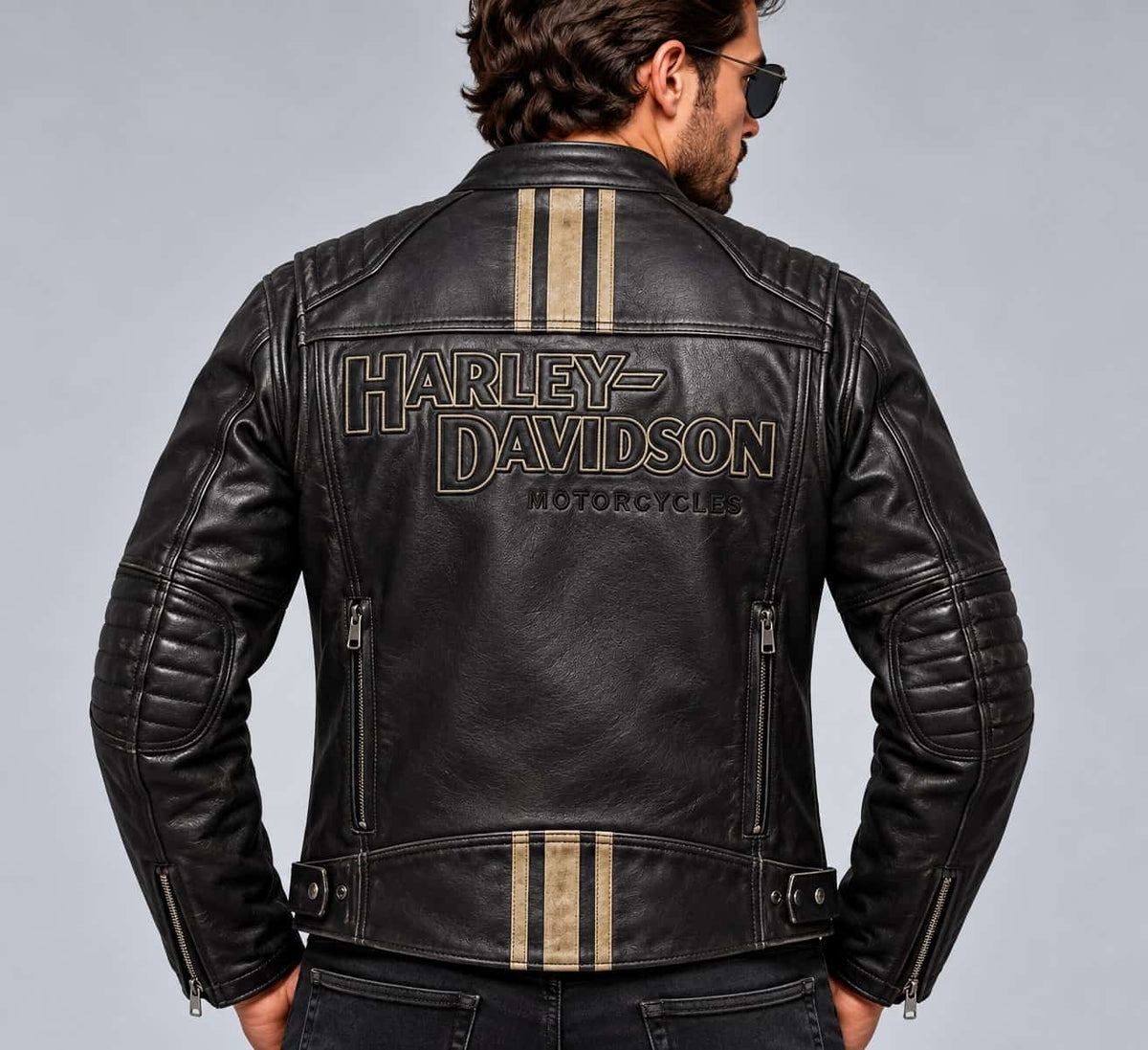 Men's Black Triple Vent Leather Riding Jacket – Inspired by Harley-Davidson back view by avanzar leather