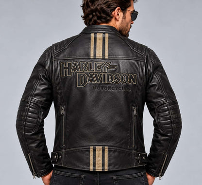 Men's Black Triple Vent Leather Riding Jacket – Inspired by Harley-Davidson back view by avanzar leather