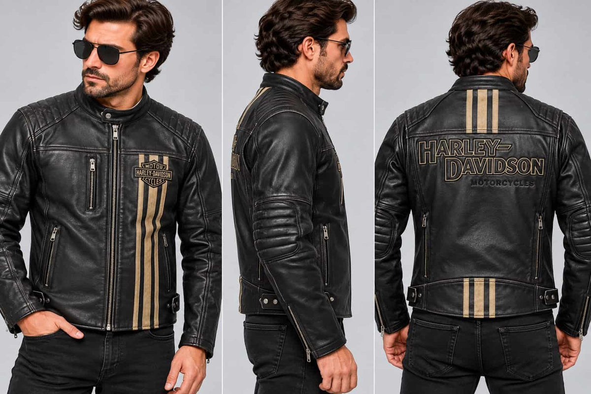 Men's Black Triple Vent Leather Riding Jacket – Inspired by Harley-Davidson sid view by avanzar leather