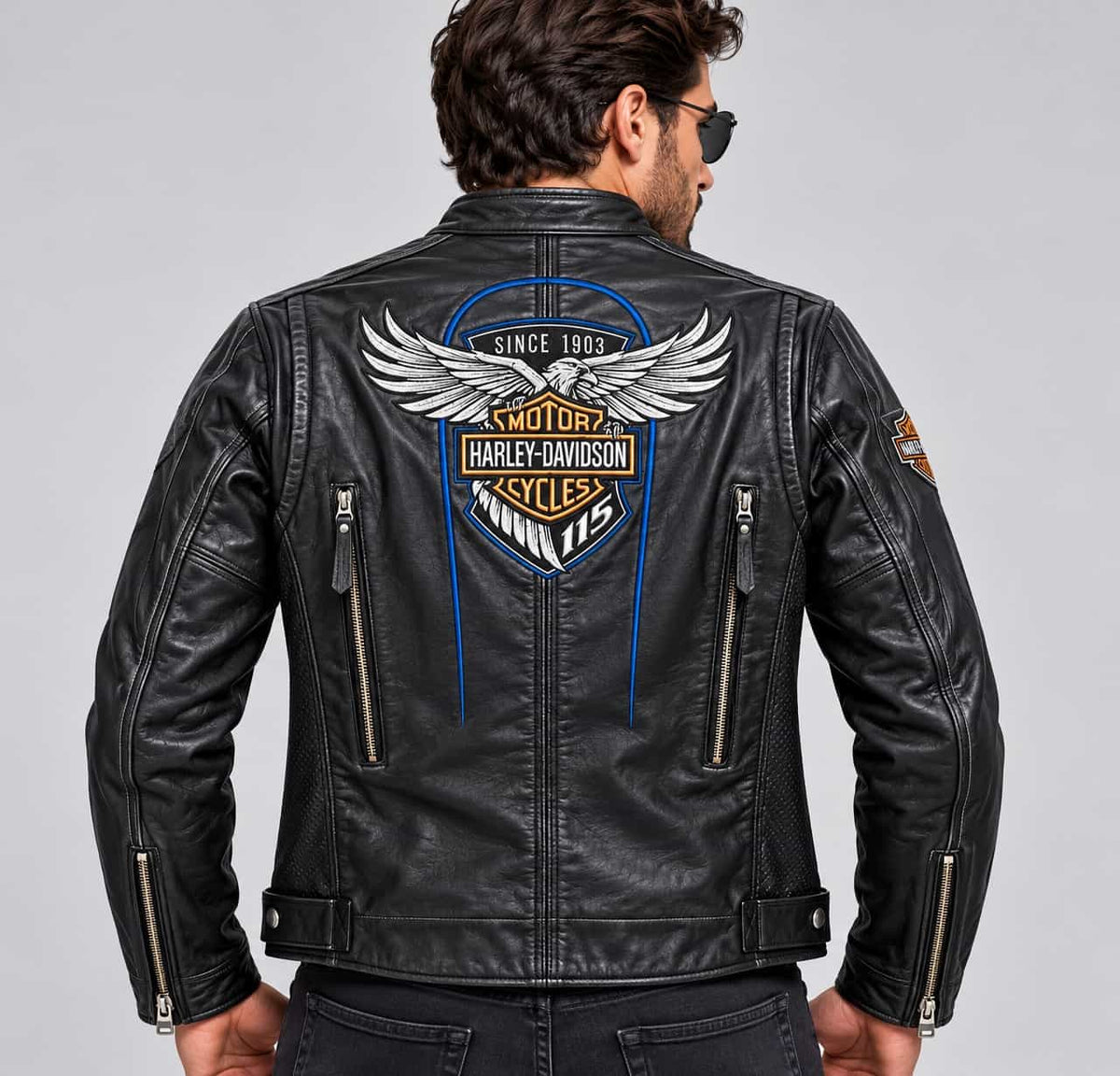 Men's Black Vintage Anniversary-Style Leather Racing Jacket – Inspired by Harley-Davidson back view by avanzar leather