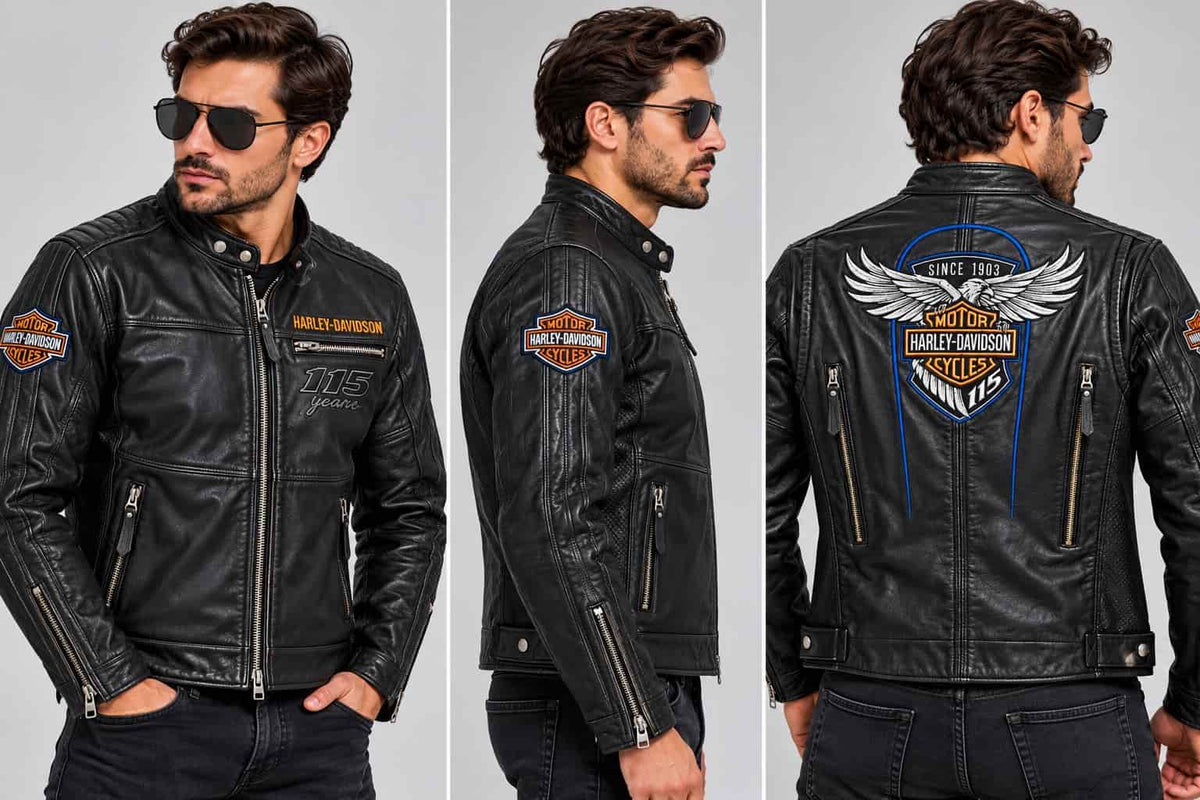 Men's Black Vintage Anniversary-Style Leather Racing Jacket – Inspired by Harley-Davidson sid view by avanzar leather
