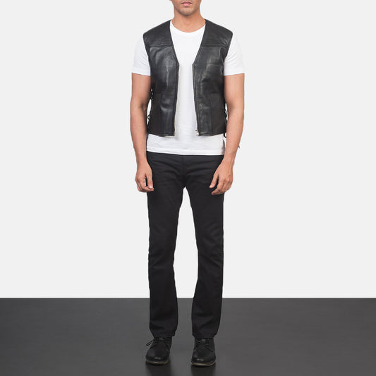 Brandon Black Leather Vest Avanzar Leather