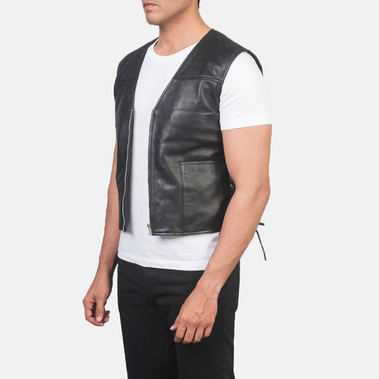Brandon Black Leather Vest Avanzar Leather