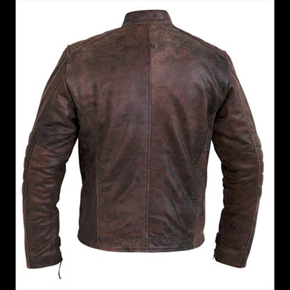 Men’s Brown Cafe Racer Style Leather Jacket Classic Vintage Moto