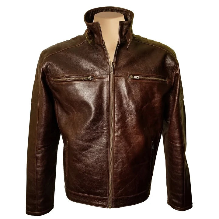 Men’s Dark Brown Distressed Leather Jacket Classic Style