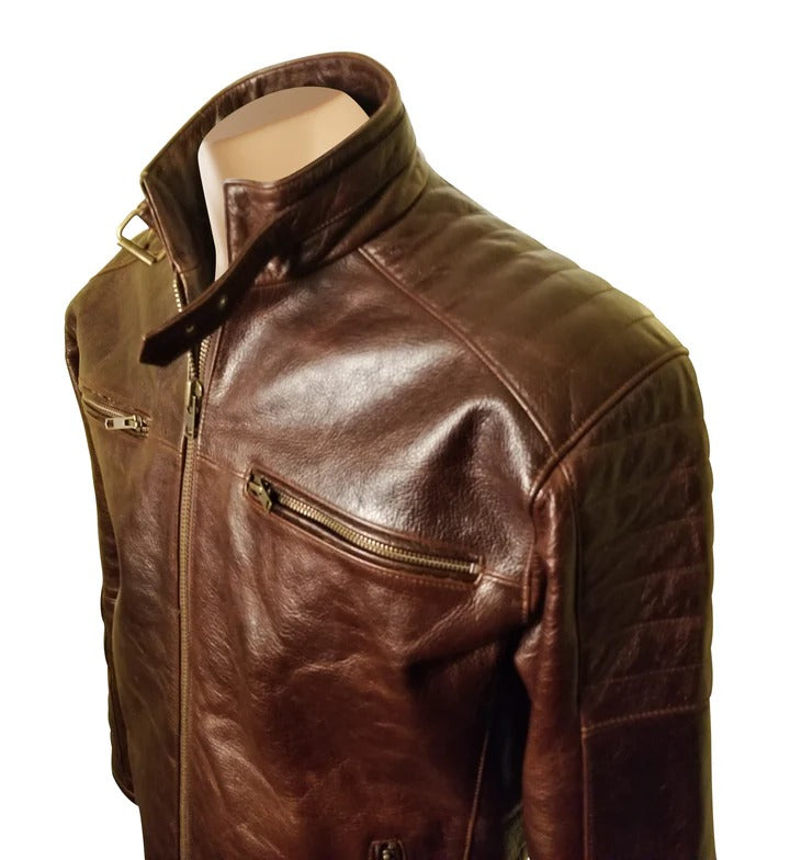 Men’s Dark Brown Distressed Leather Jacket Classic Style