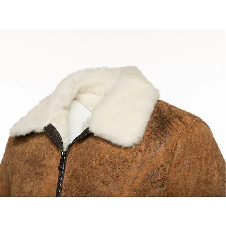 Men’s Distressed Brown A2 Bomber Shearling Jacket
