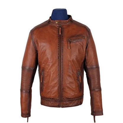 Men’s Distressed Brown Leather Jacket Classic Style