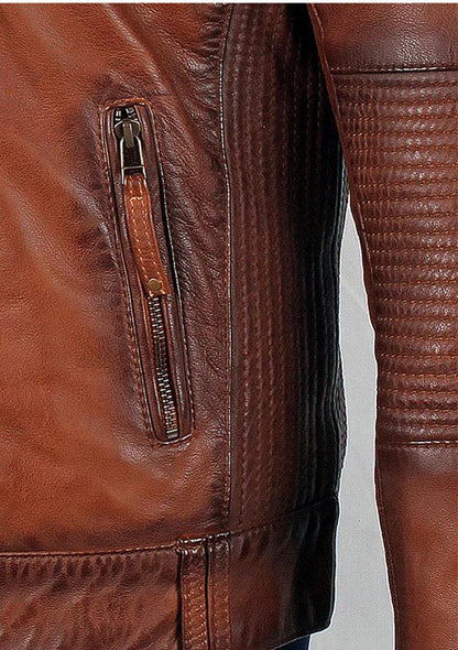 Men’s Distressed Brown Leather Jacket Classic Style