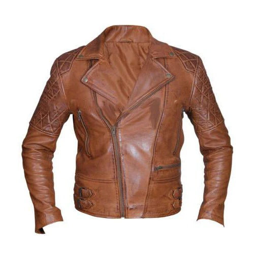 Men’s Distressed Brown Sandwash Biker Leather Jacket Rugged Vintage Edge