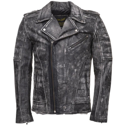 Men’s Distressed Stone Wash Biker Leather Jacket