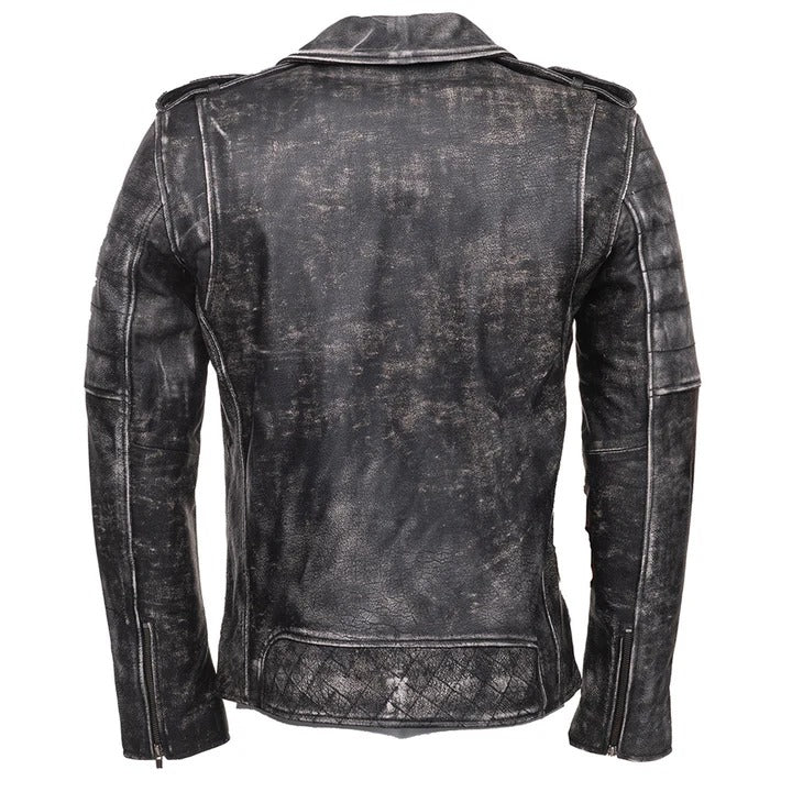 Men’s Distressed Stone Wash Biker Leather Jacket
