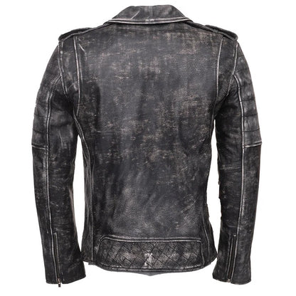 Men’s Distressed Stone Wash Biker Leather Jacket