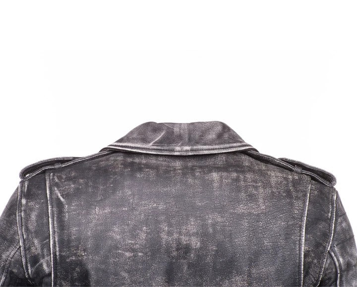 Men’s Distressed Stone Wash Biker Leather Jacket