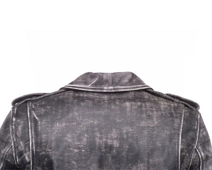 Men’s Distressed Stone Wash Biker Leather Jacket
