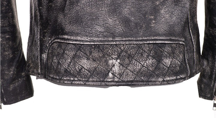Men’s Distressed Stone Wash Biker Leather Jacket