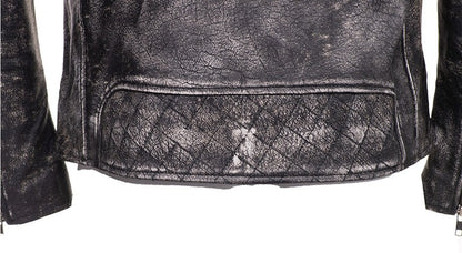Men’s Distressed Stone Wash Biker Leather Jacket