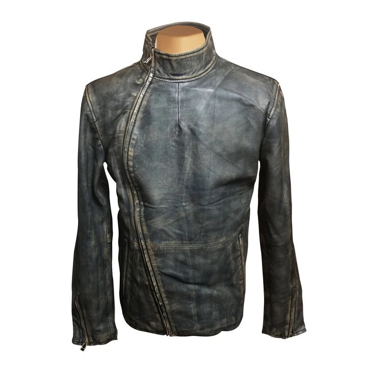 Men’s Distressed Vintage Style Leather Jacket Rugged Elegance