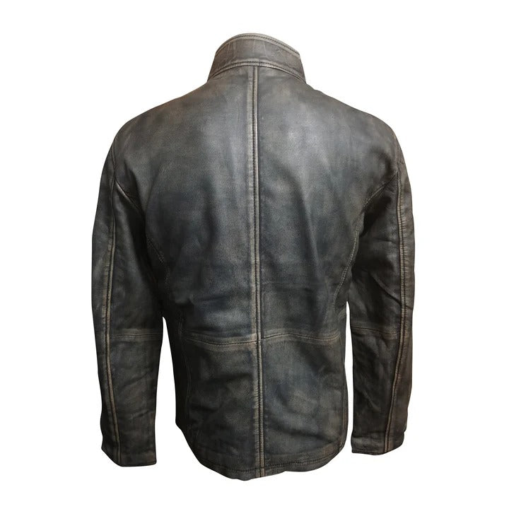 Men’s Distressed Vintage Style Leather Jacket Rugged Elegance