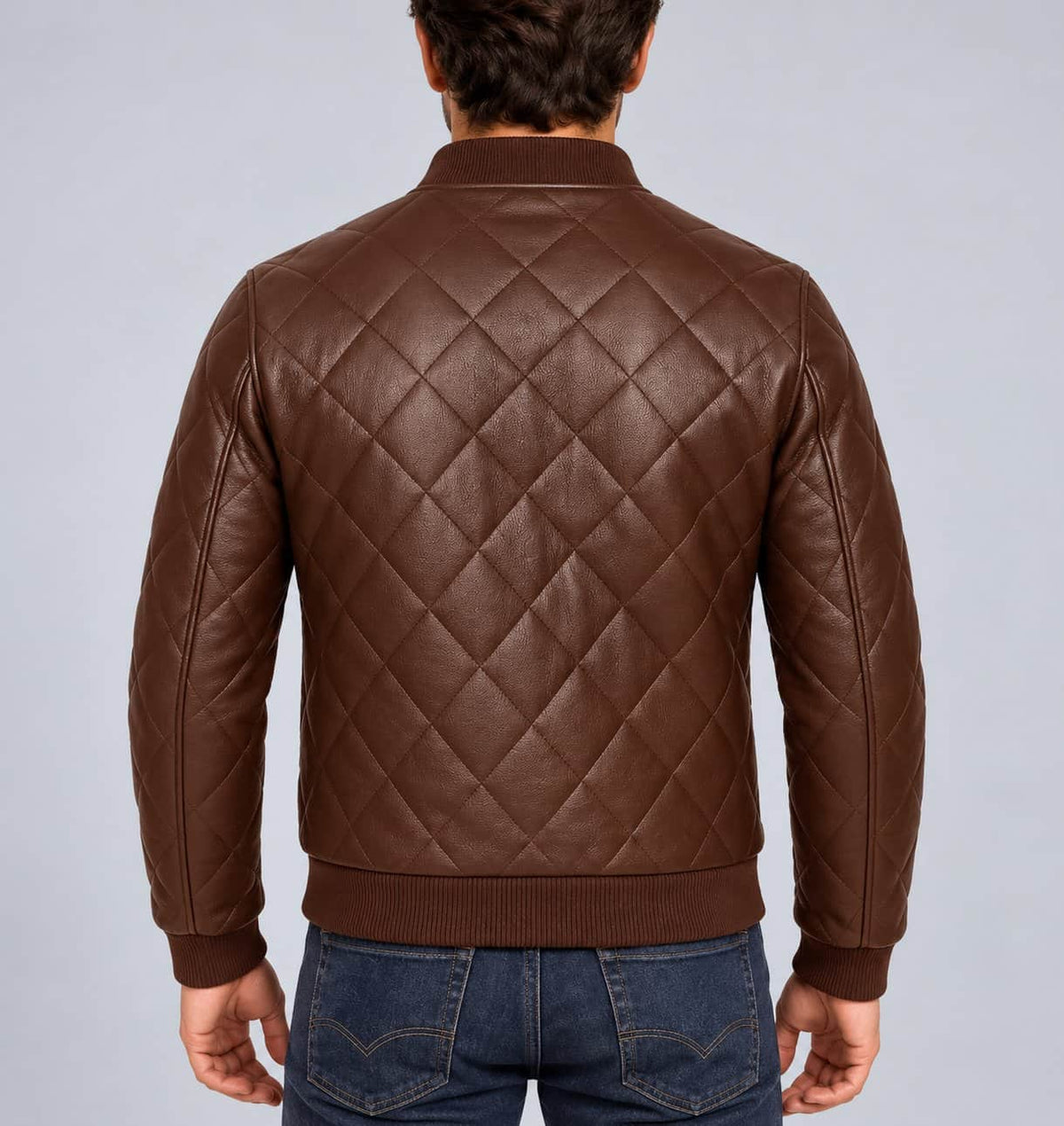 Men’s Handmade Genuine Leather Quilted Moto Biker Jacket back view by avanzar leather