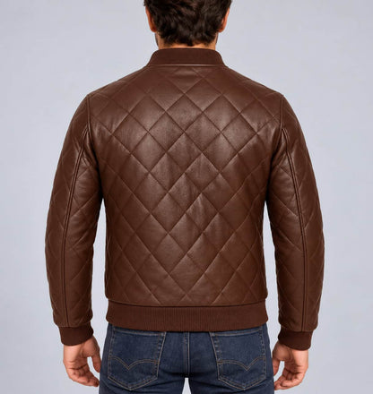 Men’s Handmade Genuine Leather Quilted Moto Biker Jacket back view by avanzar leather