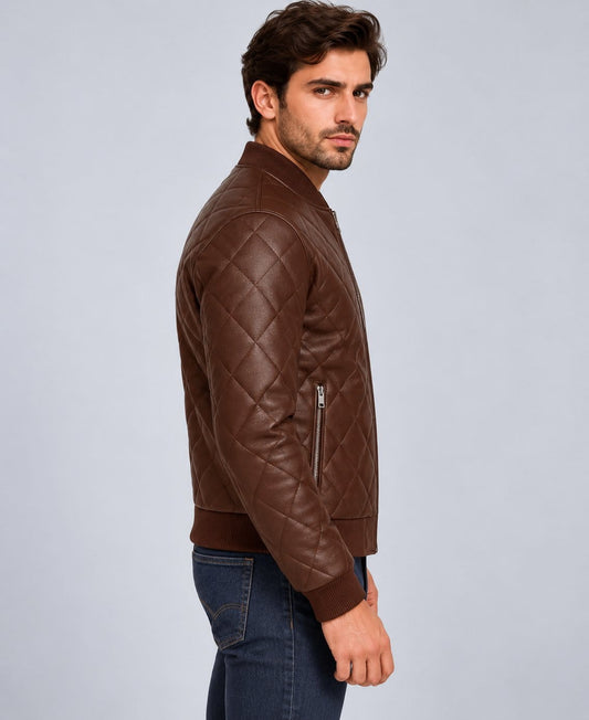 Men’s Handmade Genuine Leather Quilted Moto Biker Jacket sid view by avanzar leather