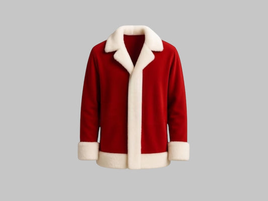 Men's Red Santa Jacket with Luxe Faux Fur Trim