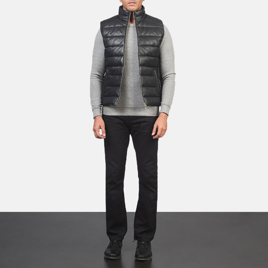 Reeves Black Leather Puffer Vest  Avanzar Leather