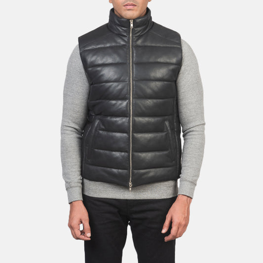 Reeves Black Leather Puffer Vest  Avanzar Leather