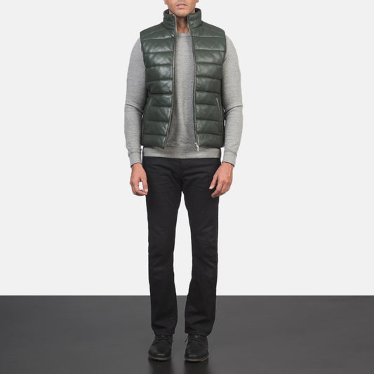 Reeves Green Leather Puffer Vest Avanzar Leather