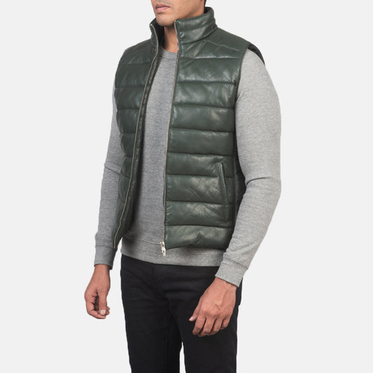 Reeves Green Leather Puffer Vest Avanzar Leather