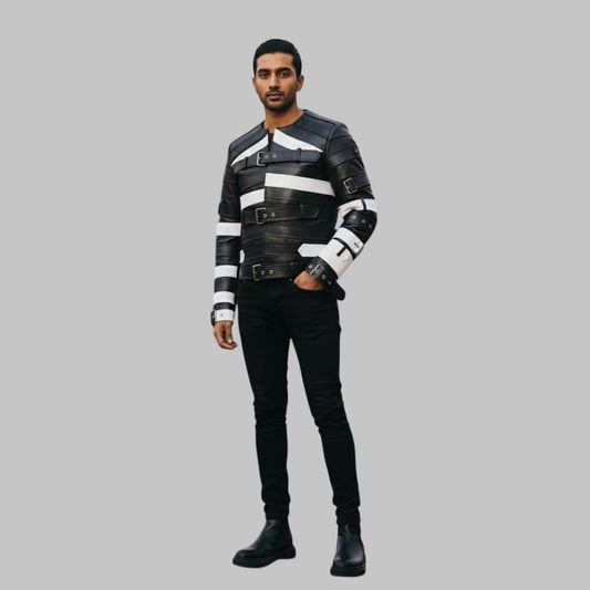 Men’s Reworked Leather Biker Jacket with Belt Detail – Handmade Designer Style