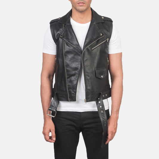 Sullivan Black Leather Biker Vest Avanzar Leather