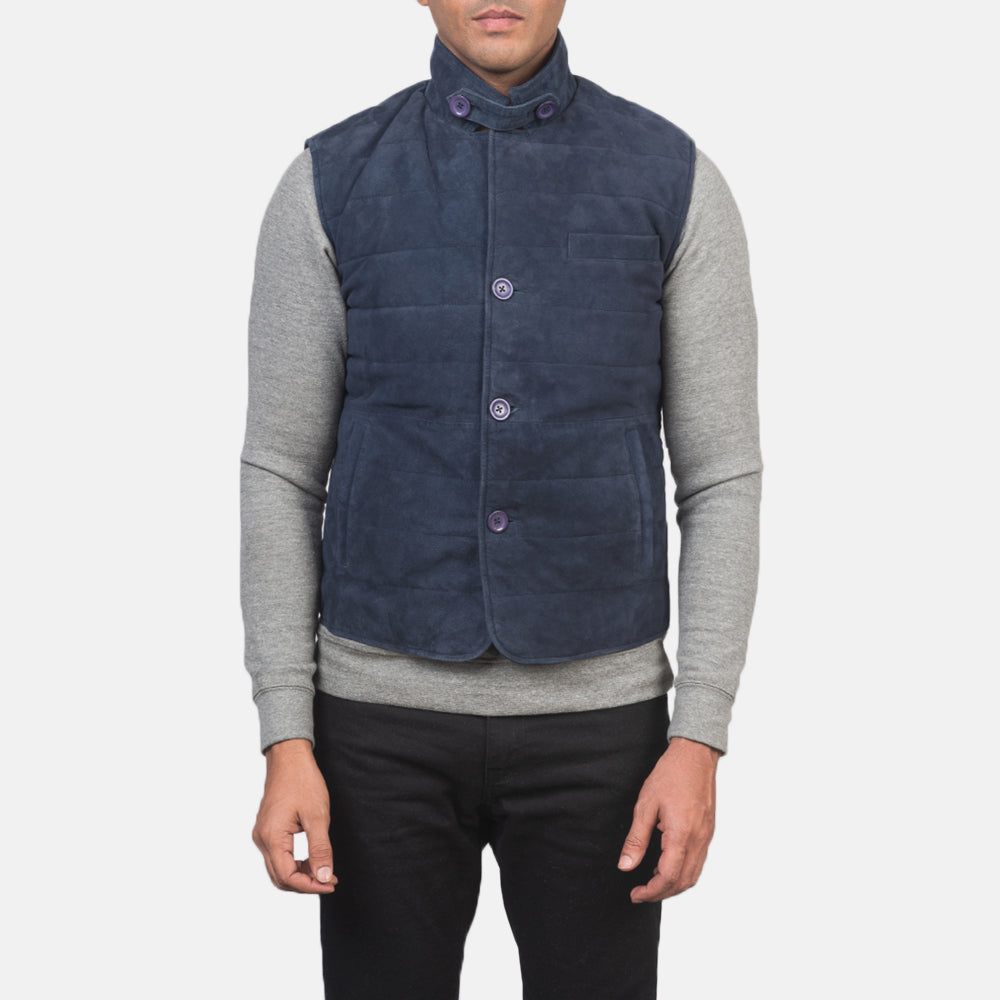 Tony Blue Suede Vest Avanzar Leather