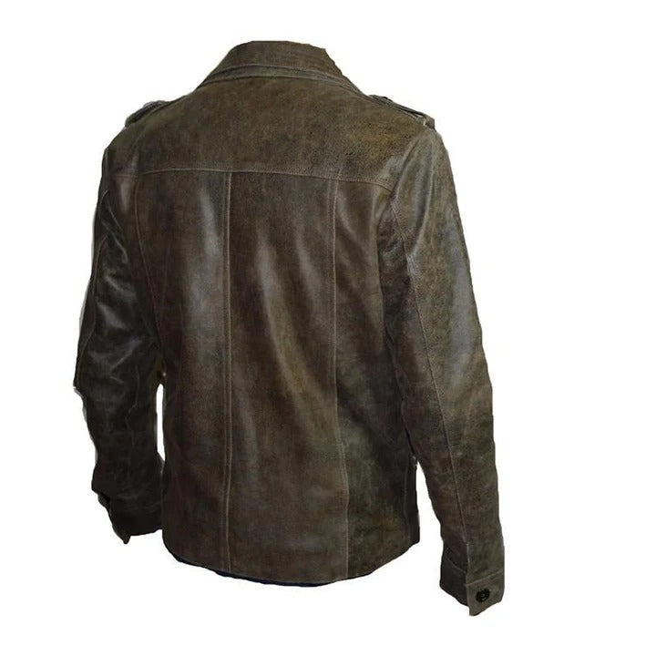 Men’s Vintage Distressed Brown Leather Jacket Classic Rugged Outerwear