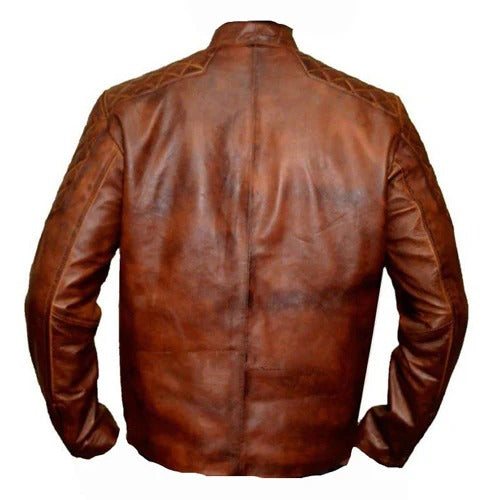 Men’s Vintage Tan Cafe Racer Leather Jacket Classic Brown Moto Style