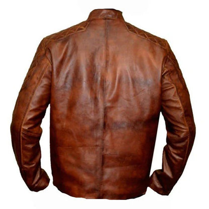 Men’s Vintage Tan Cafe Racer Leather Jacket Classic Brown Moto Style