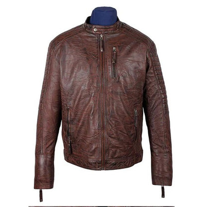 Men’s Wrinkled Brown Café Racer Leather Jacket Timeless Edge