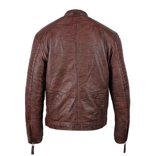 Men’s Wrinkled Brown Café Racer Leather Jacket Timeless Edge