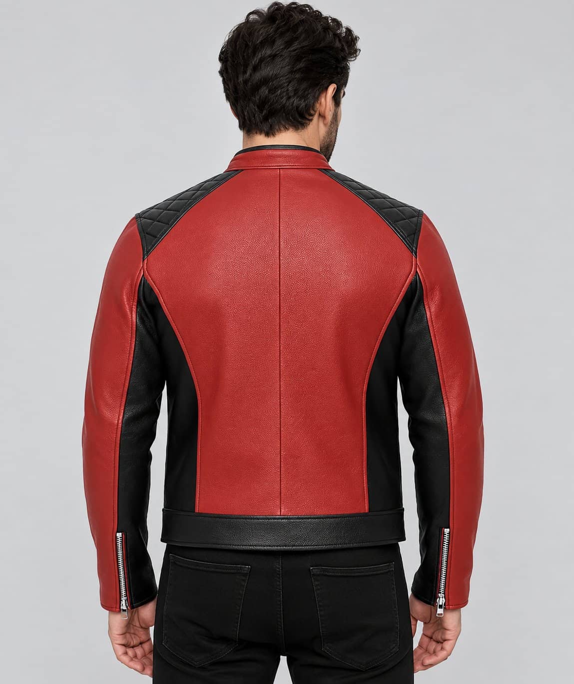 Men’s retro genuine leather cafe racer biker jacket back view with clean leather finish and timeless racer design