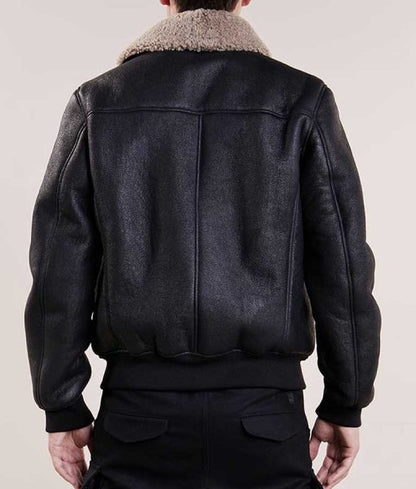 Men's Aviator Bomber Black Leather Jacket by Avanzar