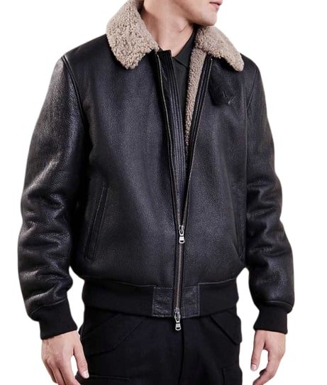 Men's Aviator Bomber Black Leather Jacket by Avanzar