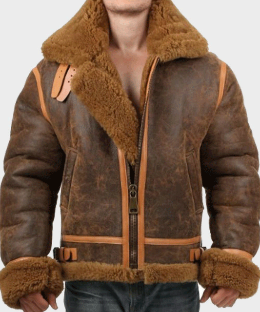 Men's Aviator Distressed Leather Shearling Jacket