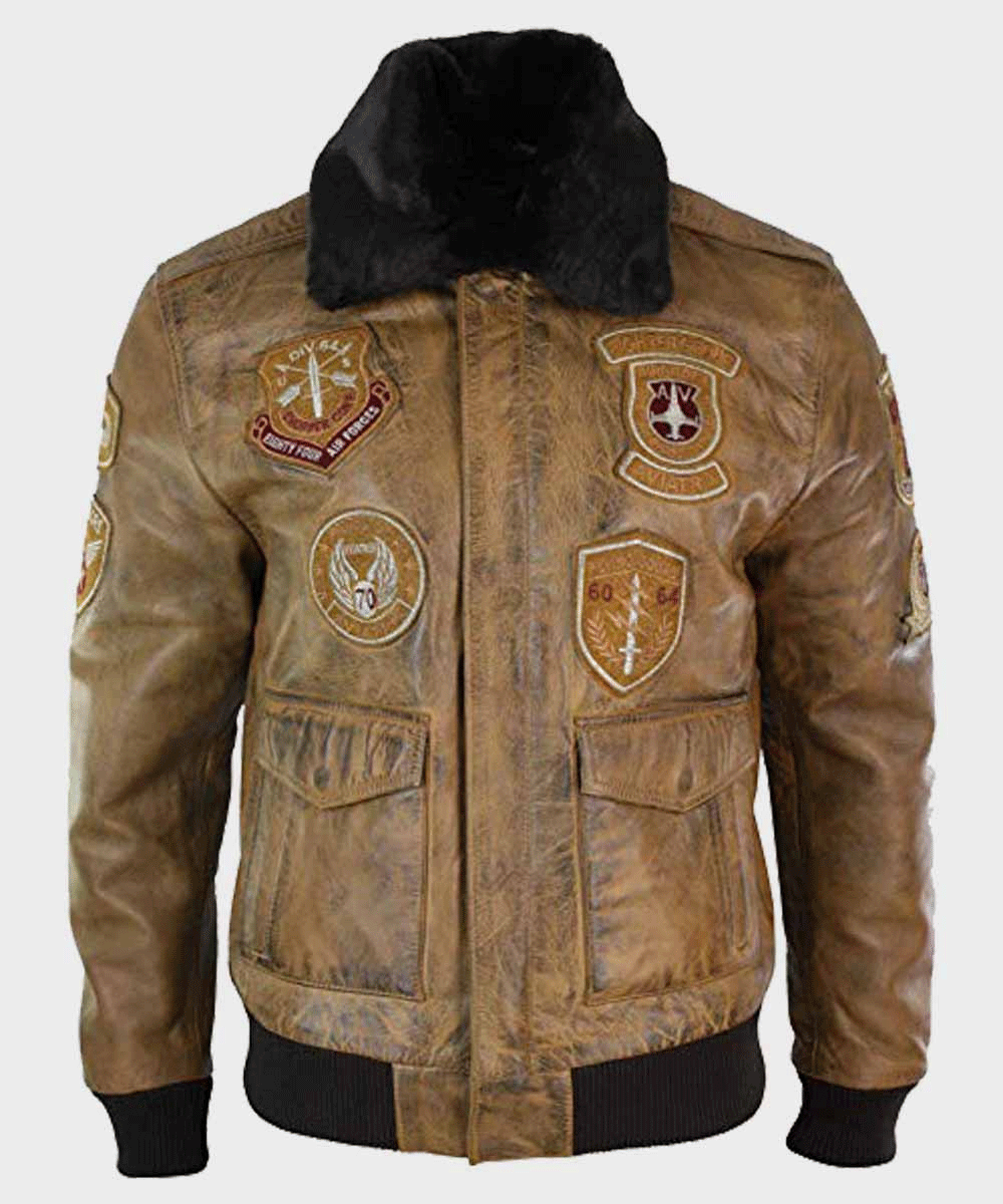 Men's Aviator Tan Bomber Leather Jacket